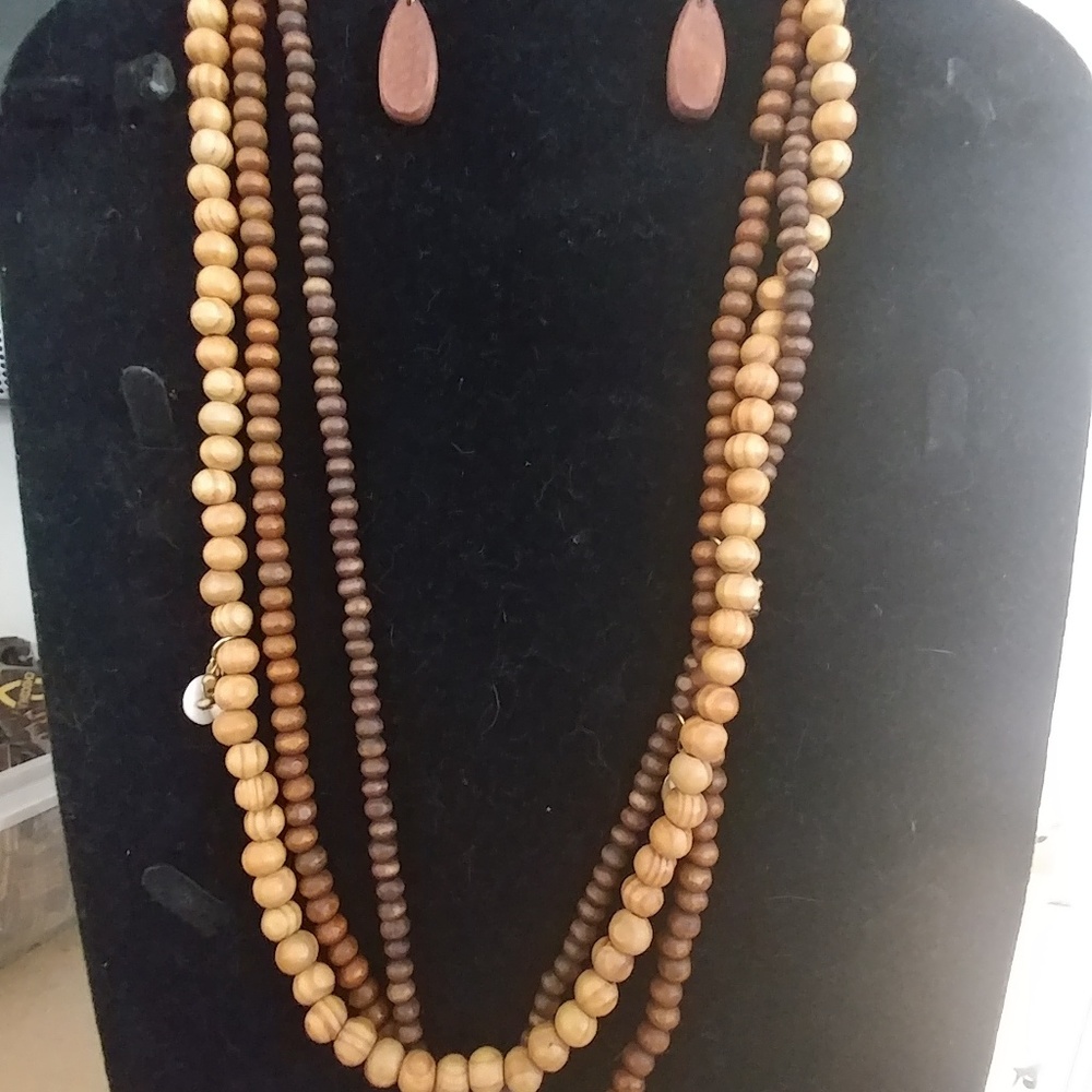 Boho wood necklace/earring set